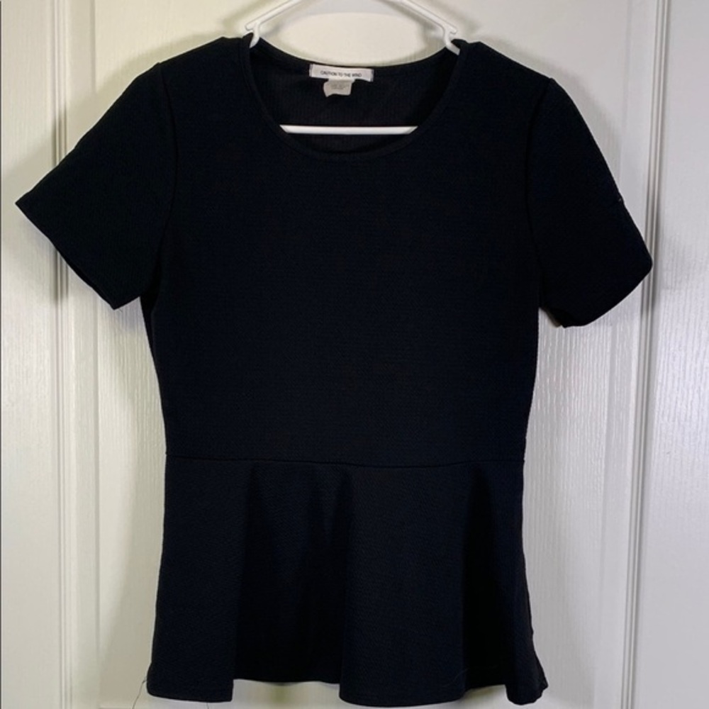 Caution to the Wind Black Peplum Blouse Size Large EUC #6256
